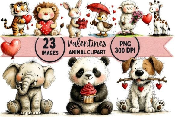 Whimsical Valentine's Animals Clipart