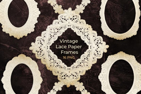 16 Vintage Lace Paper Frames PNG