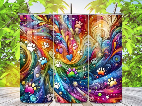 colorful abstract dog paw tumbler wrap 20oz skinny sublimation bold vibrant design