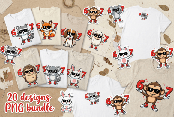 Preview of Funny 67 Birthday Animal PNG Bundle T-shirt, sticker, and sublimation design