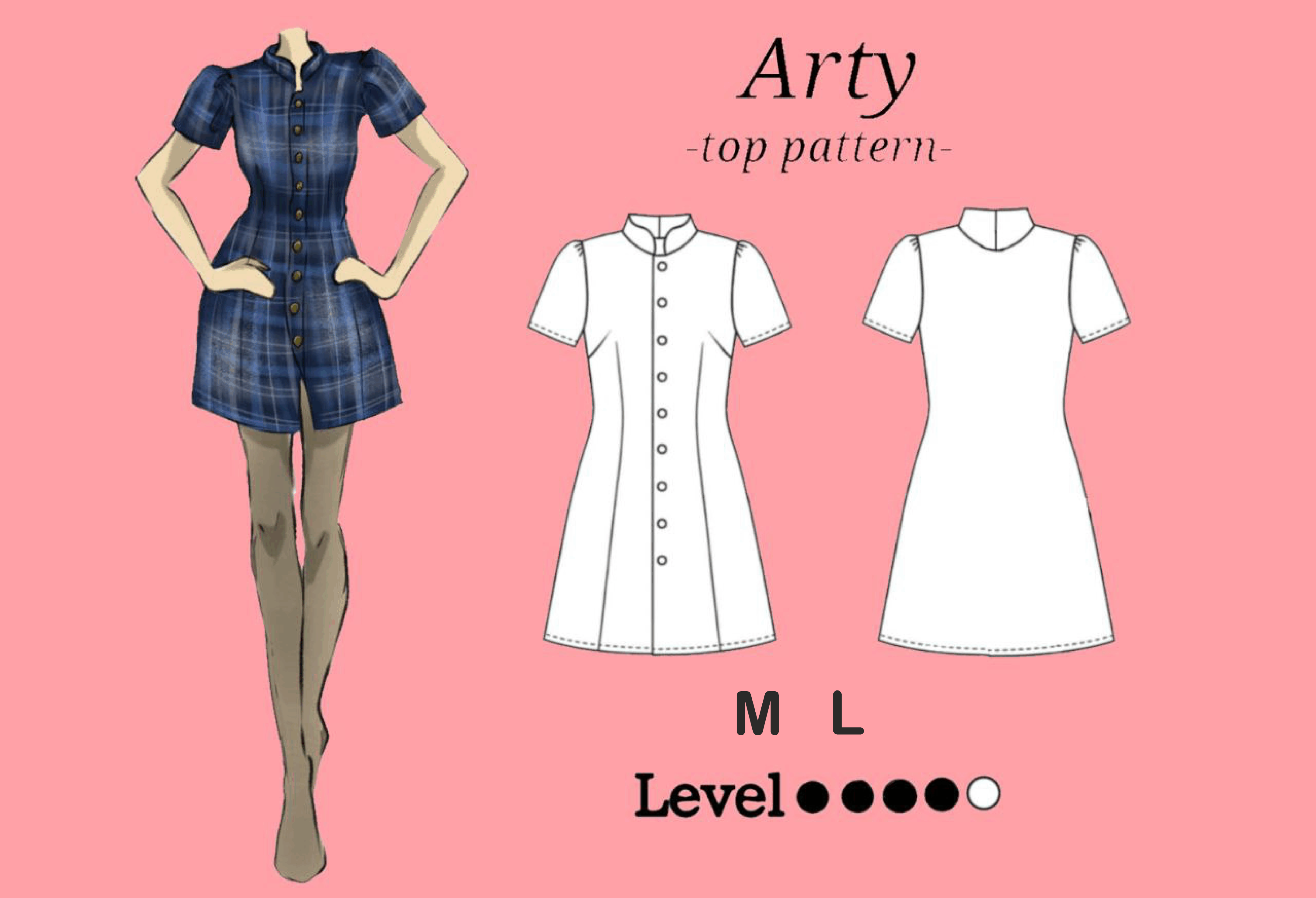 Pattern:Beautiful Dress with Buttons M L