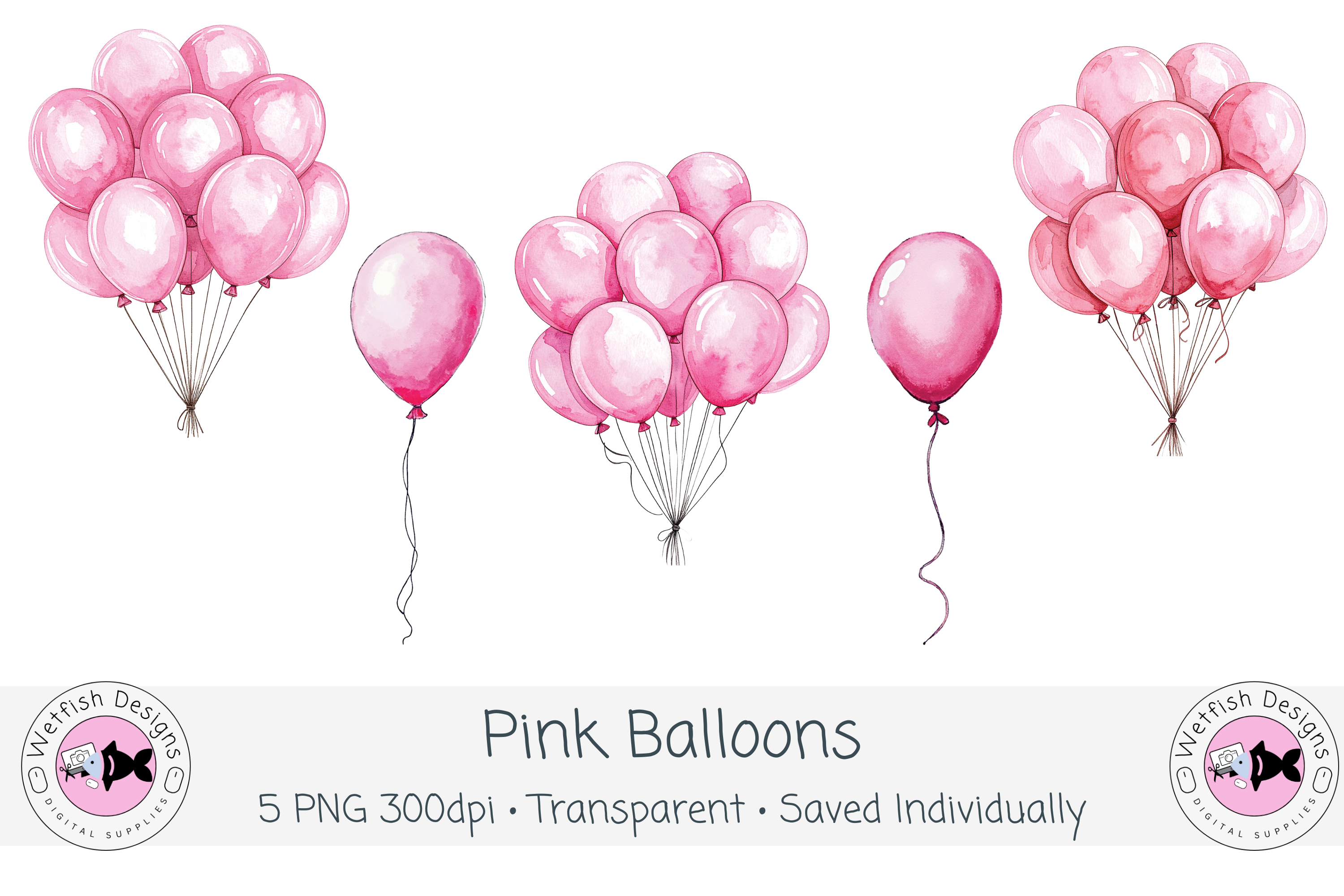 Pink Balloons Clipart – PNG 300 DPI