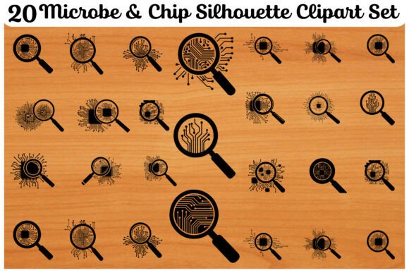 20 Microbe & Chip Silhouette Clipart Set