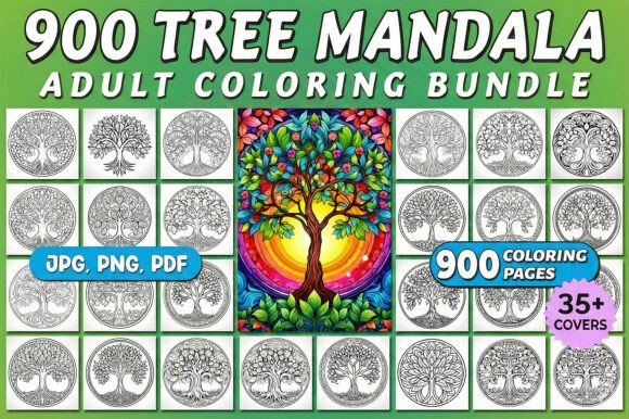 900 Tree Mandala Adult Coloring Bundle