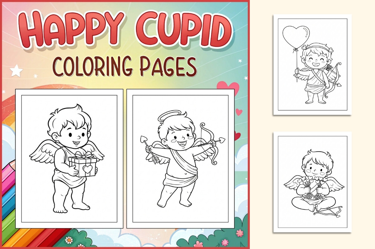 Happy Cupid Coloring Pages for Kids