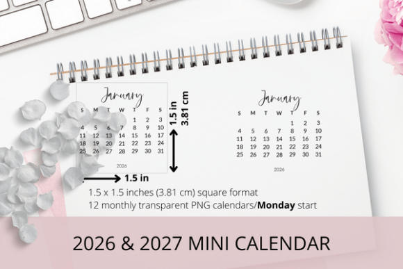 2026 & 2027 Monthly Mini PNG Calendar Graphic by sleekdarling ...
