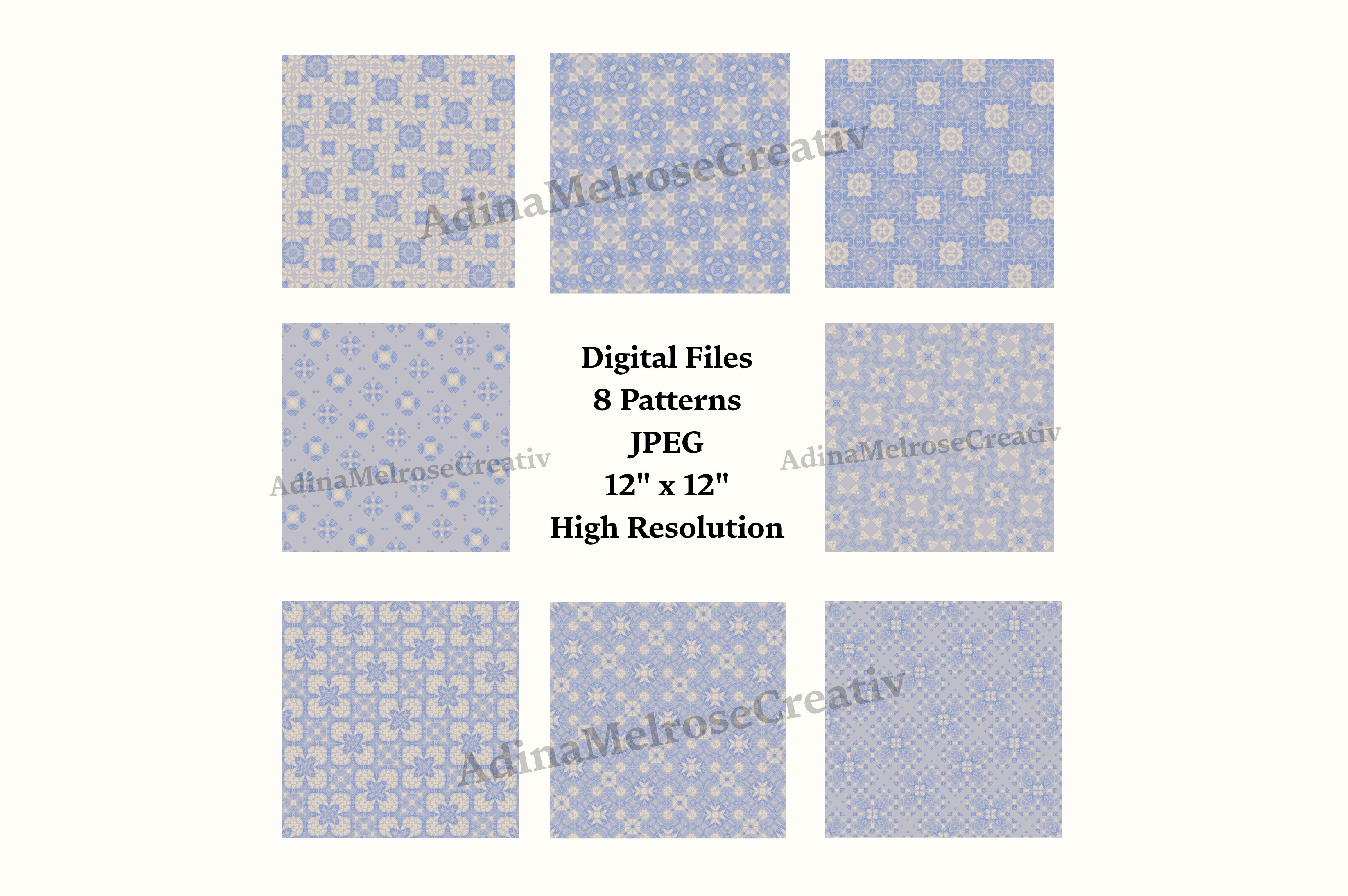 8 Blue Geometric Seamless Pattern Pack