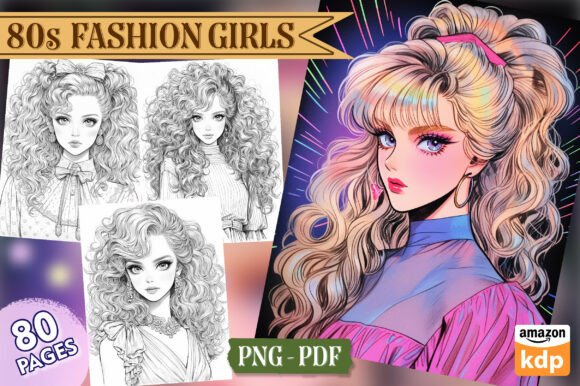 80s Fashion Girls Coloring Pages, Vol. 1