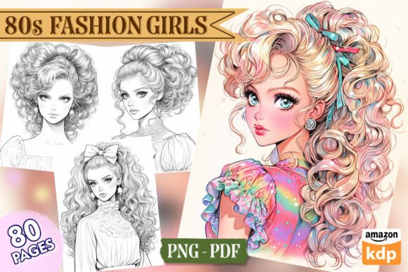 80s Fashion Girls Coloring Pages, Vol. 2