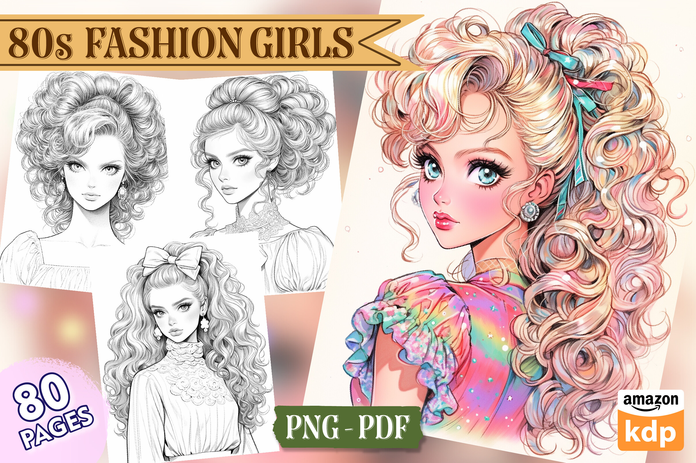 80s Fashion Girls Coloring Pages, Vol. 2