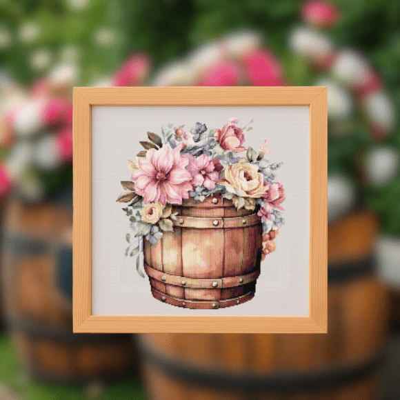 Blossom Barrel Cross Stitch Pattern