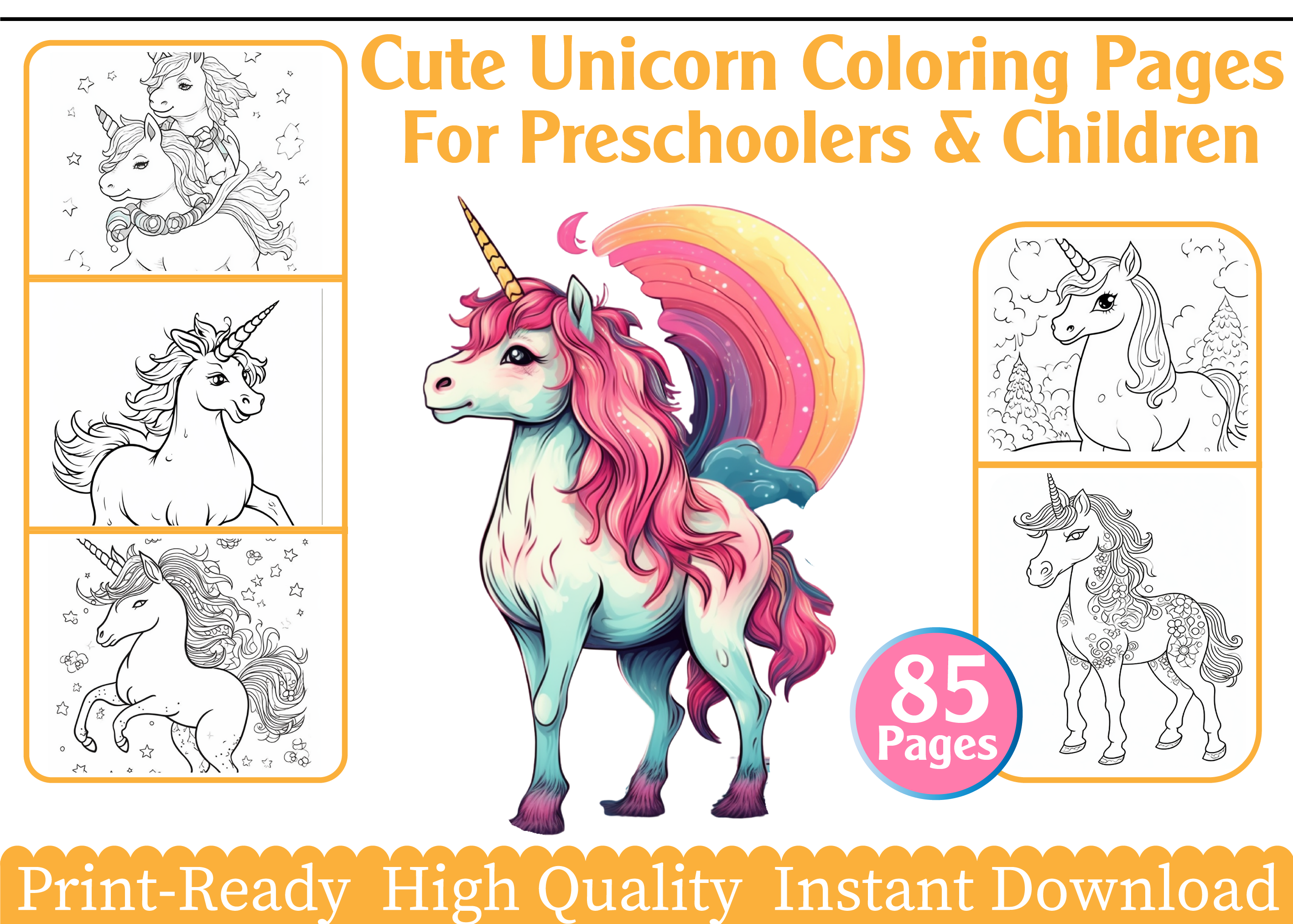 Cute Unicorn Coloring Pages Preschoolers