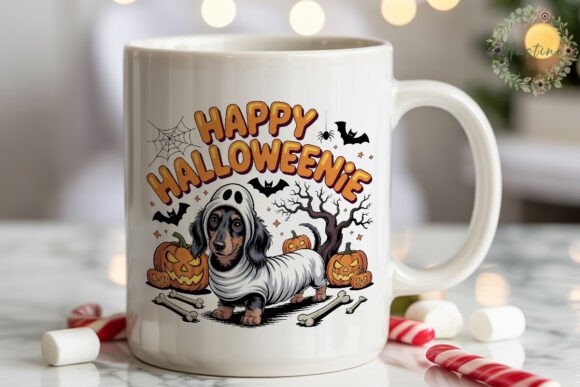 dachshund ghost halloweenie PNG clipart for halloween dog bandanas and pet shirts