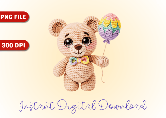 Easter Teddy Amigurumi Style PNG