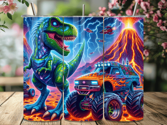 Monster Truck Dinosaur Tumbler Wrap