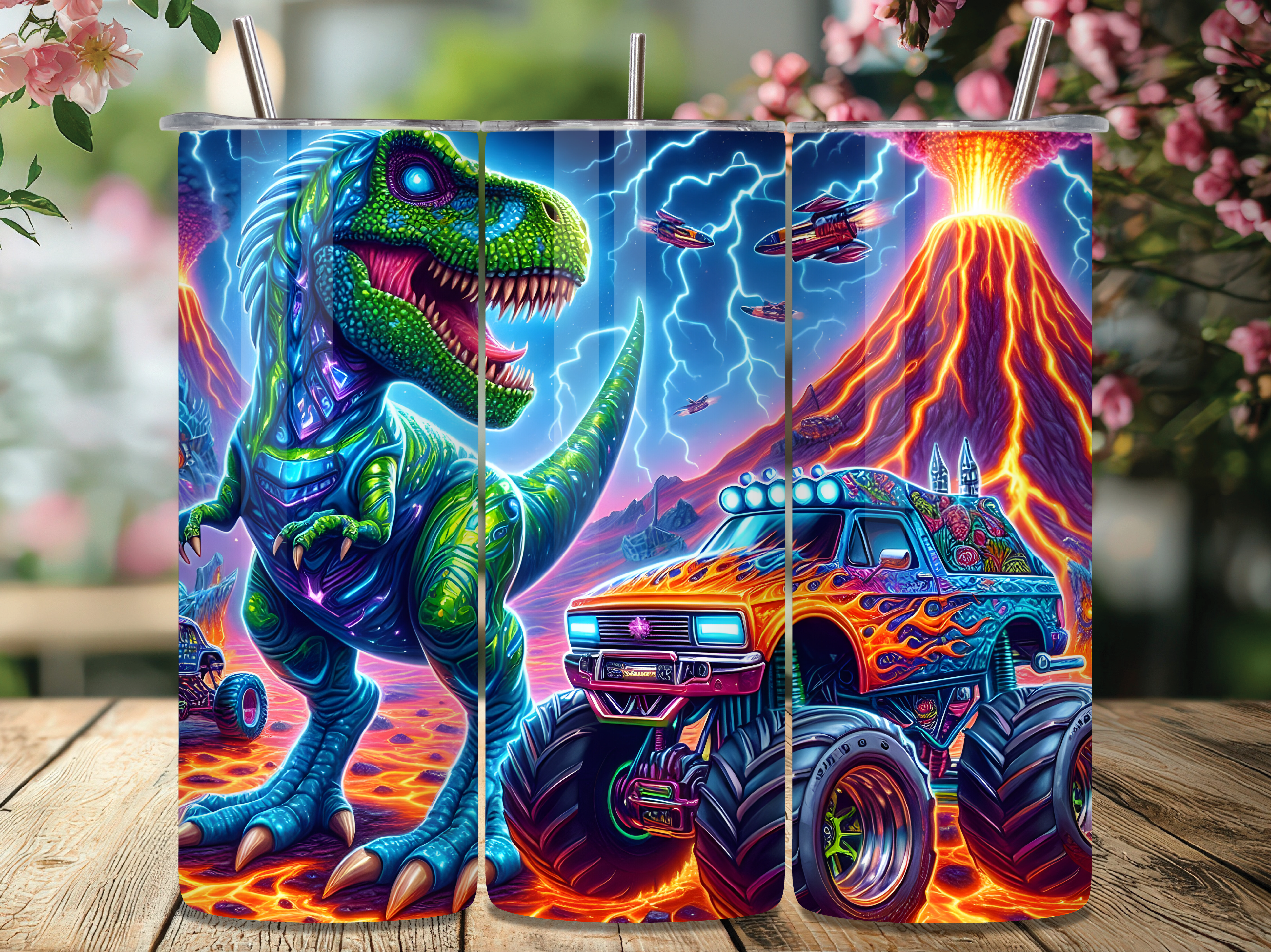 Monster Truck Dinosaur Tumbler Wrap