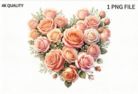 Peach Rose Heart Floral PNG Clipart