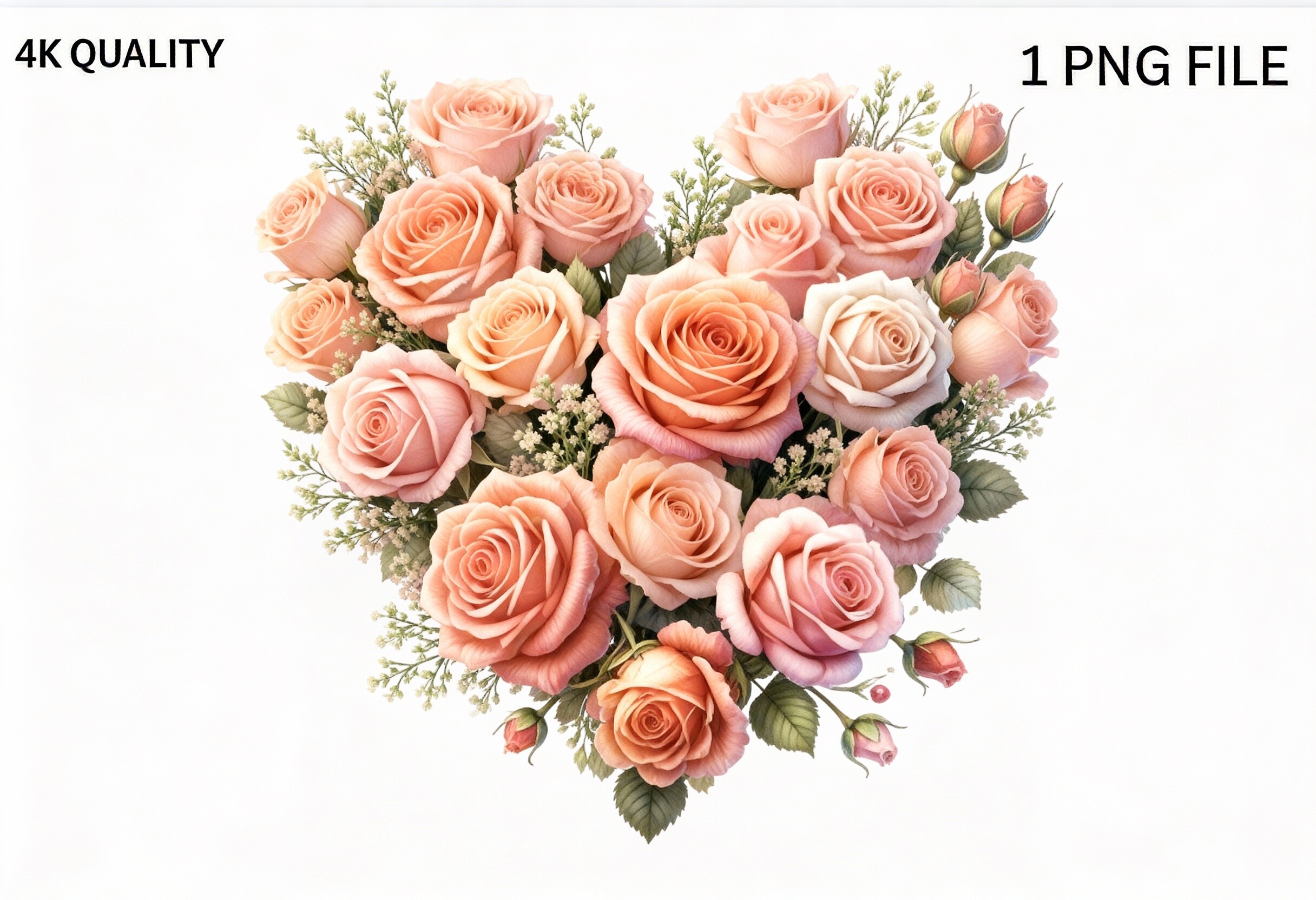 Peach Rose Heart Floral PNG Clipart