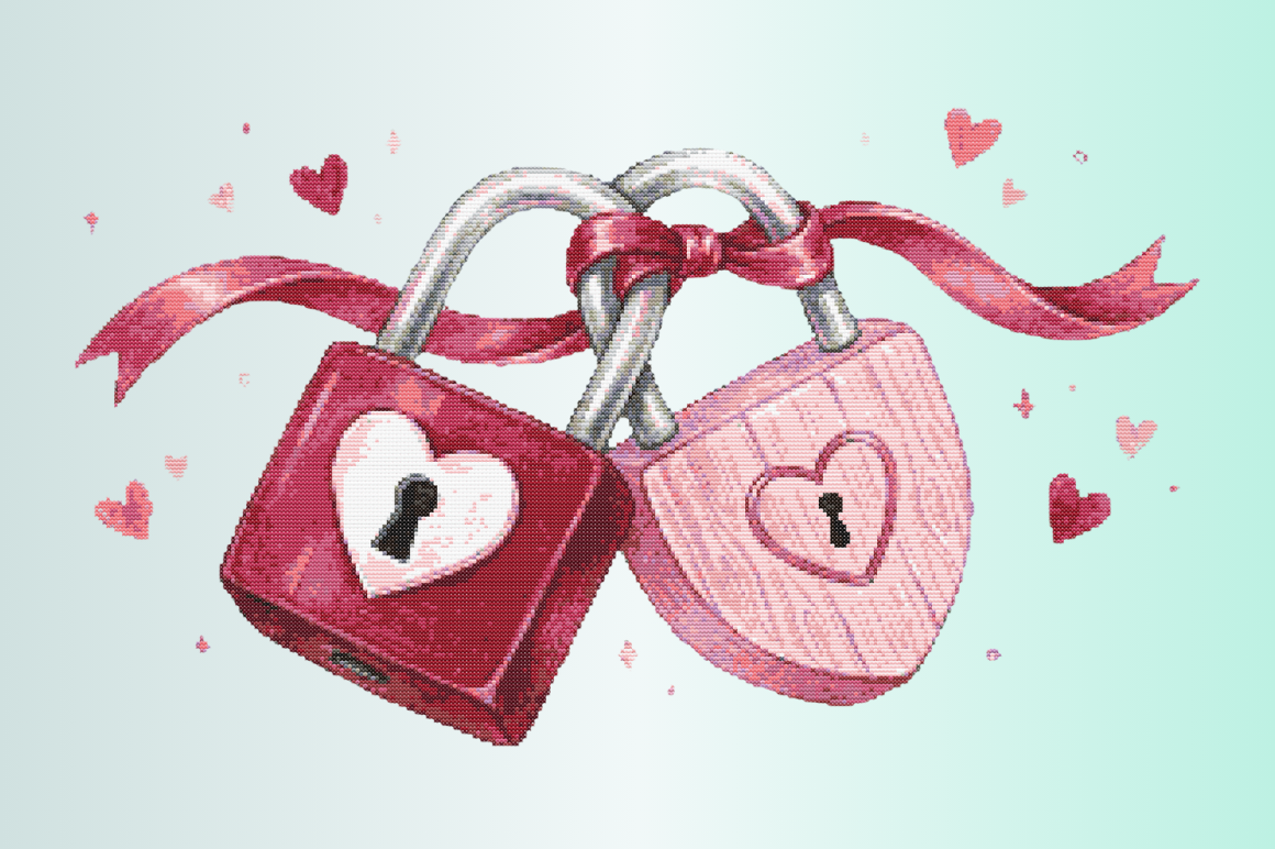 Valentine Love Locks Cross Stitch Patter