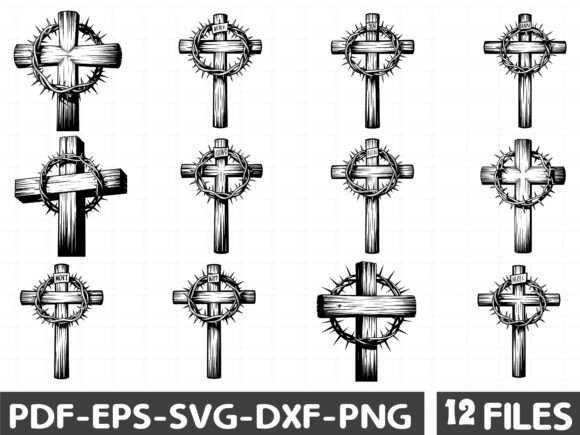 Vector WOODEN CROSS with Crown of Thorns Graphic Illustrations By MAHIN PUBLICATIONS