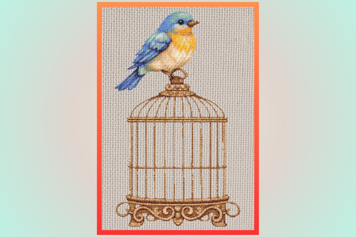 Vintage Bird on Cage Cross Stitch Patter