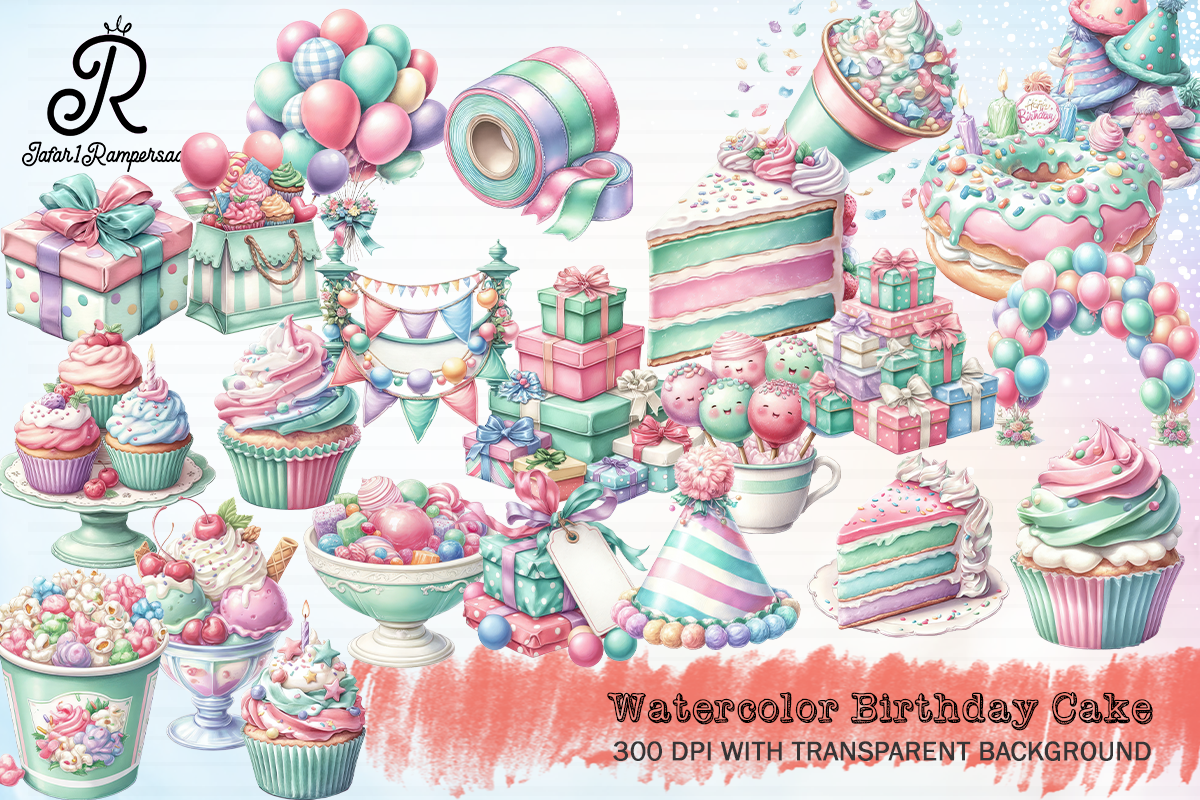 Watercolor Birthday Cake Clipart Graphic by Jafar1Rampersad · Creative ...