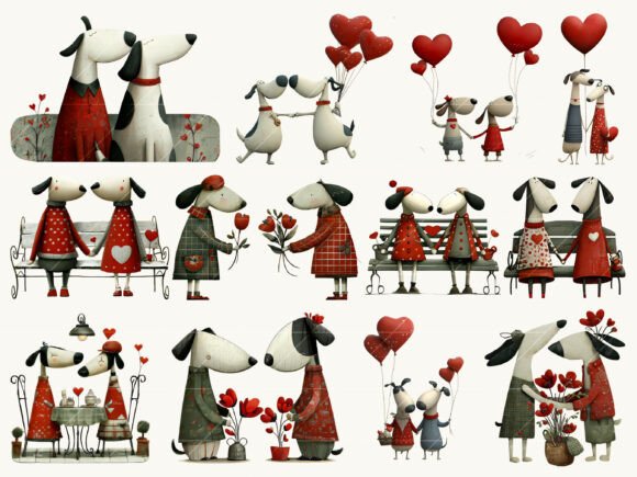 whimsical valentine dog couple SVG clipart for cricut couples gifts
