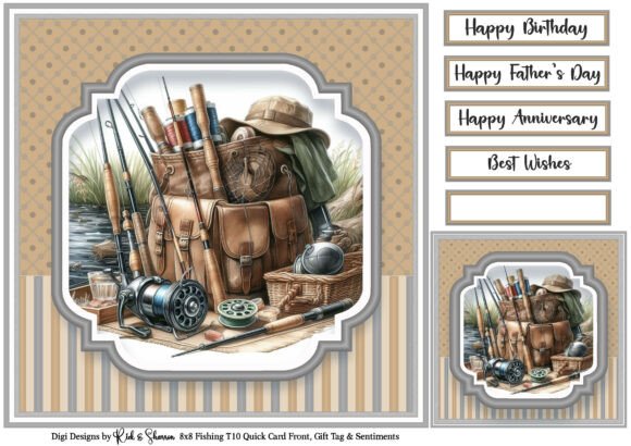 8x8" Fishing Card Front, Gift Tag T10