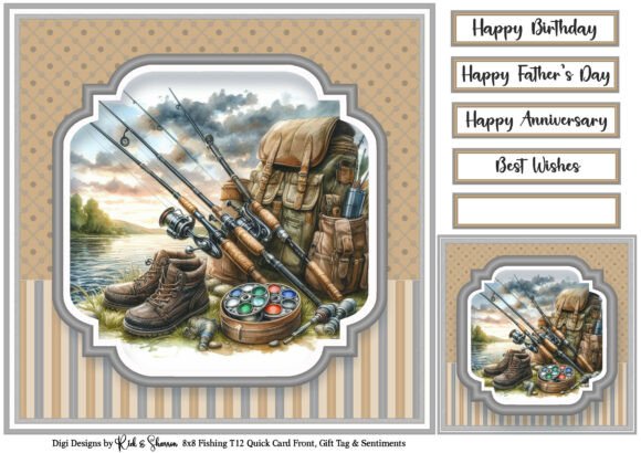 8x8" Fishing Card Front, Gift Tag T12