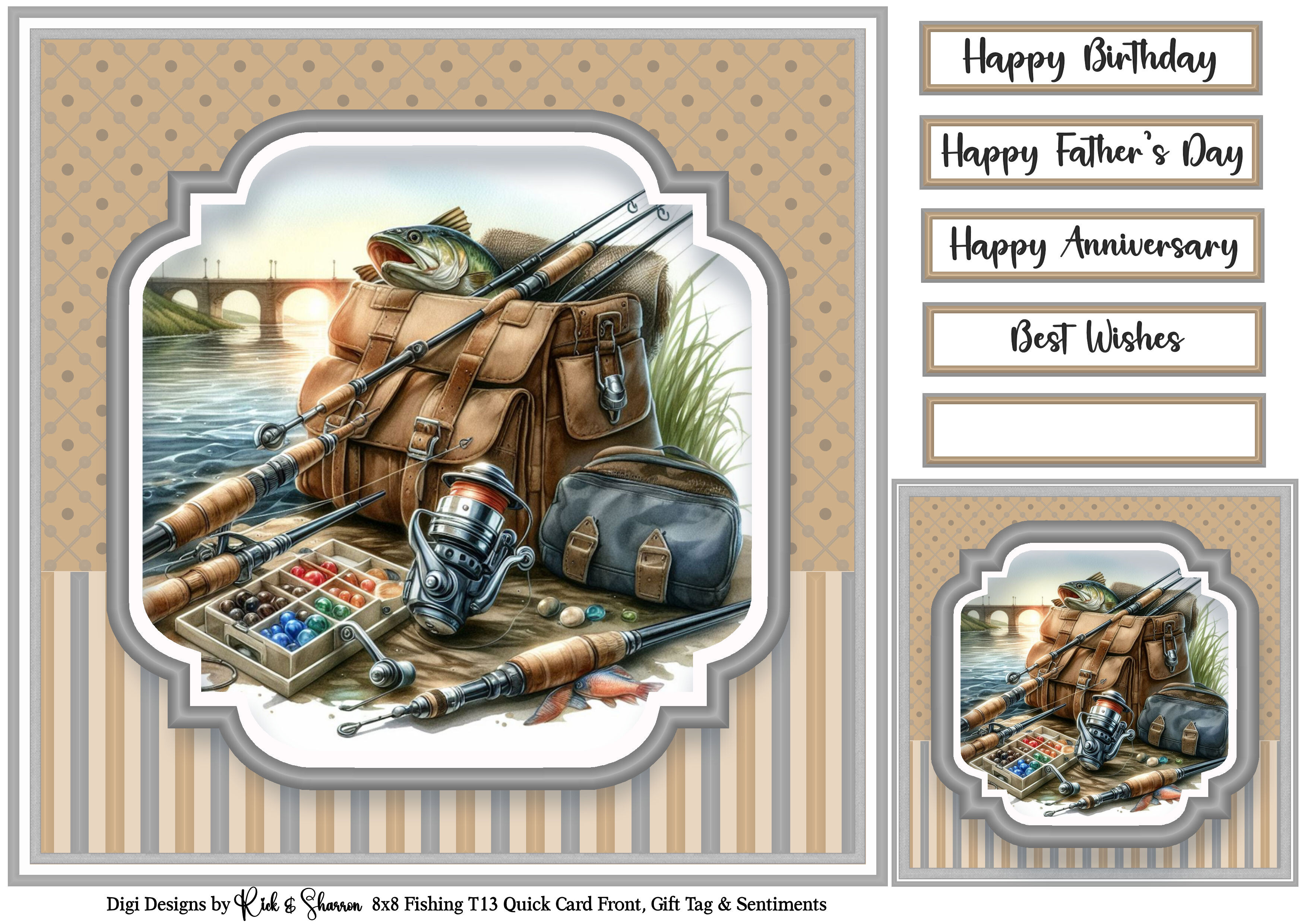 8x8" Fishing Card Front, Gift Tag T13