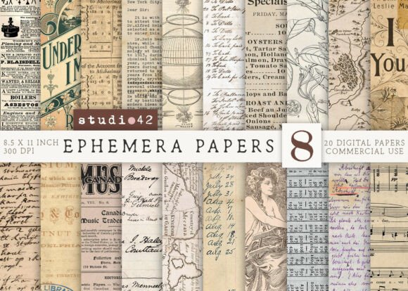 Antique Paper Ephemera Pack V8 Gráfico Fondos Por DreamStudio42
