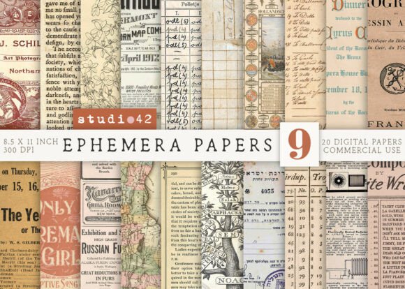 Antique Paper Ephemera Pack V9