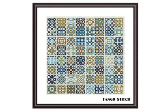 Blue Gold Motifs Sampler Cross Stitch