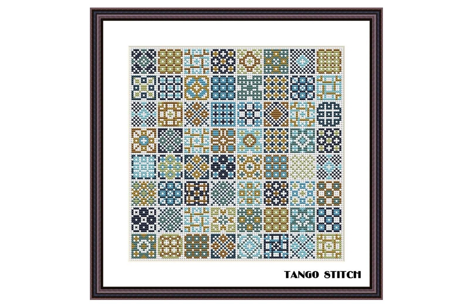 Blue Gold Motifs Sampler Cross Stitch
