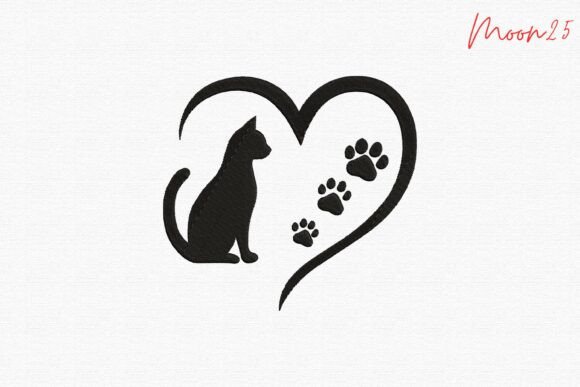 Cat Heart with Paw Prints Silhouette