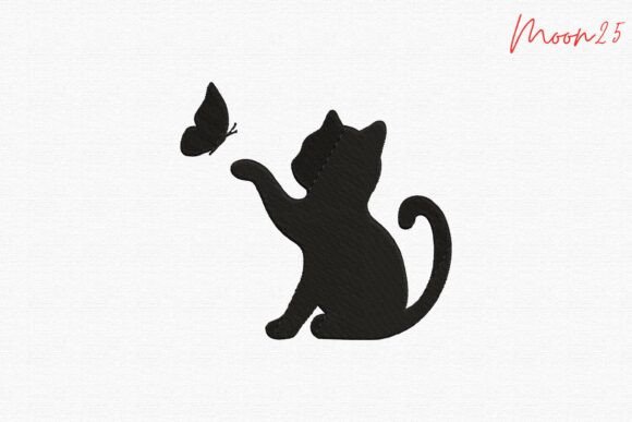 Cat Playing with Butterfly Silhouette