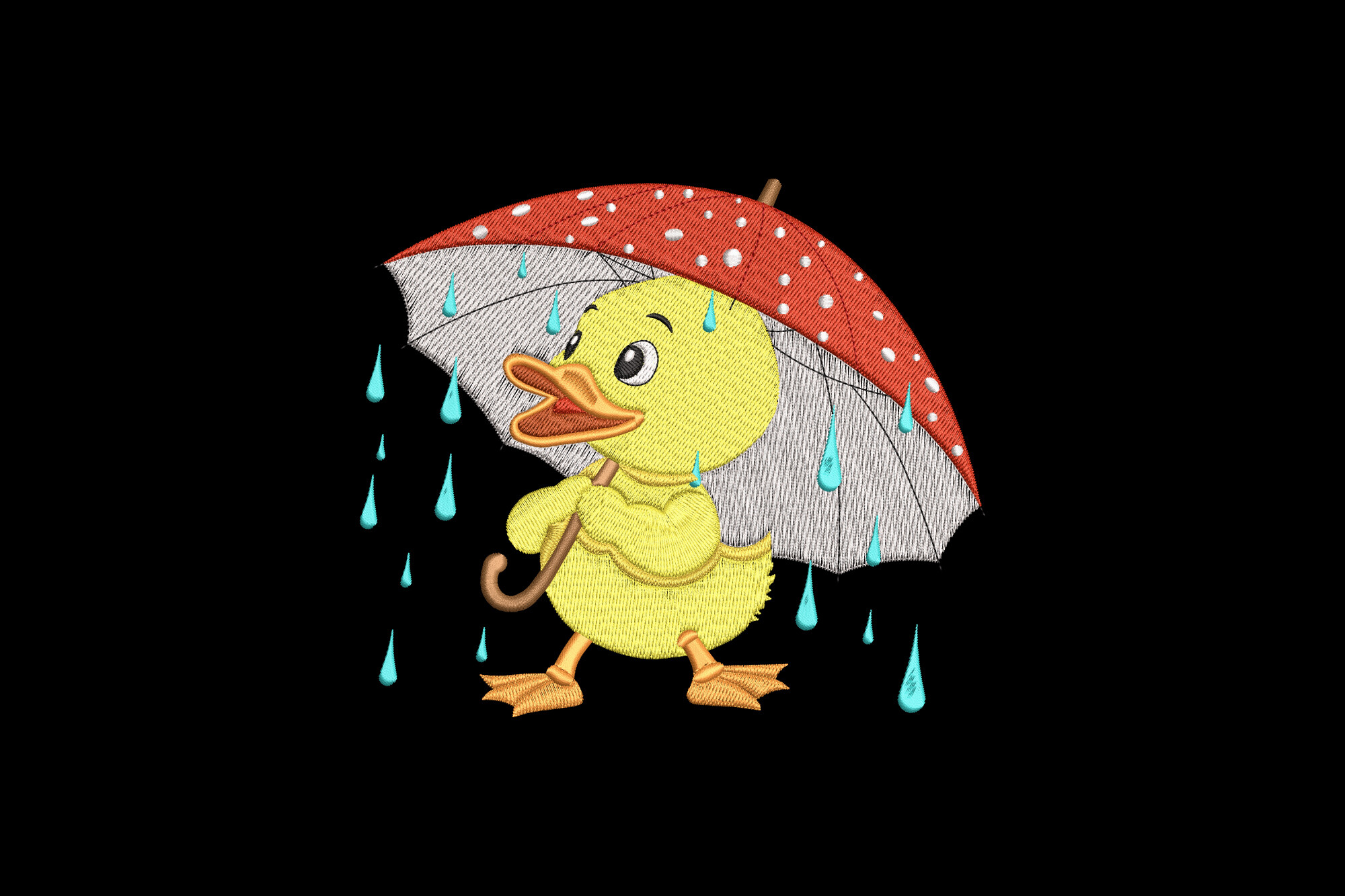 Cute Duck with Umbrella in the Rain
