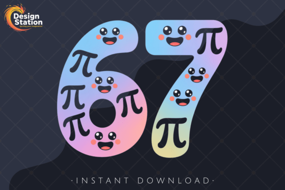Cute Kawaii Pi 67 Number PNG Graphic by Design Station · Creative