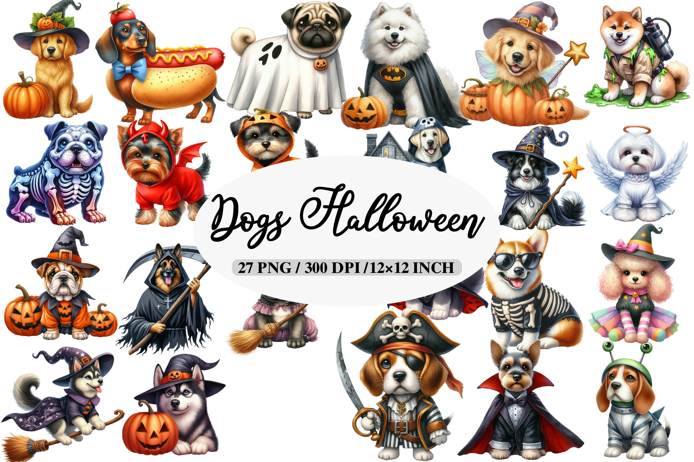 Dogs Halloween Costumes Clipart Graphic by Daily.Designs · Creative Fabrica