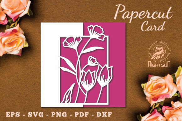 Flowers Papercut Card Template SVG 4 Cards and invites 3D SVG Craft By NightSun