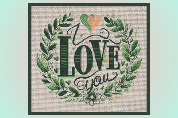 Love You Floral Cross Stitch Pattern