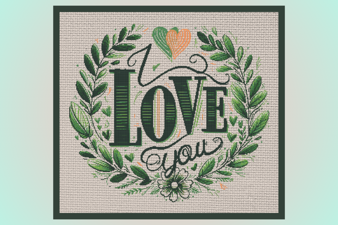 Love You Floral Cross Stitch Pattern