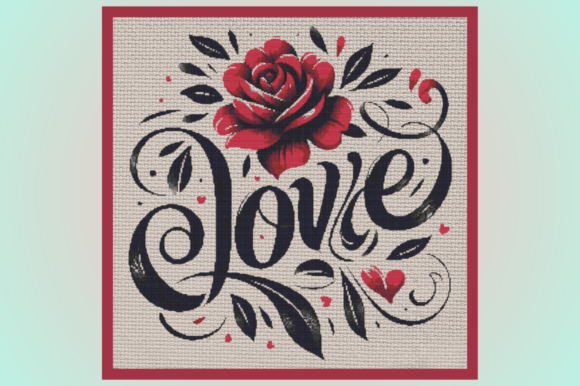 Red Rose LOVE Cross-Stitch