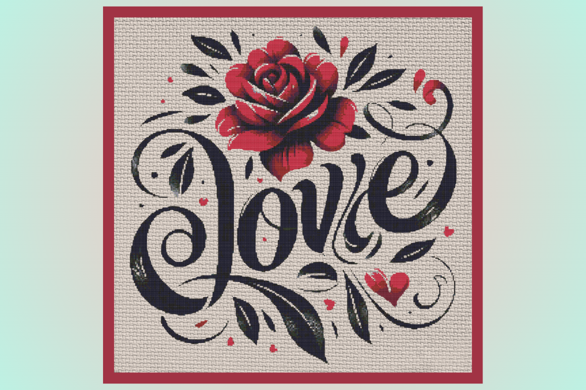 Red Rose LOVE Cross-Stitch