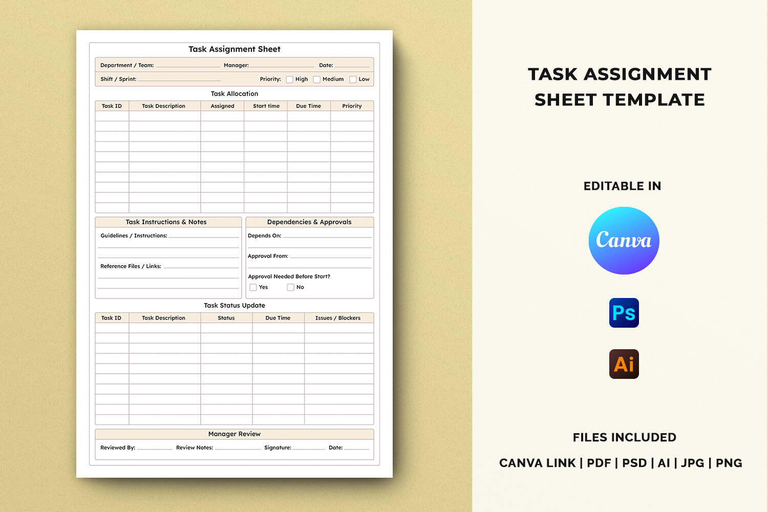 Task Assignment Sheet Template
