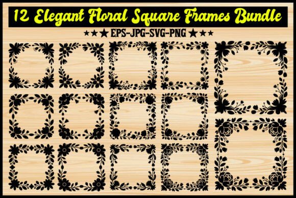 12 Elegant Floral Square Frames Bundle