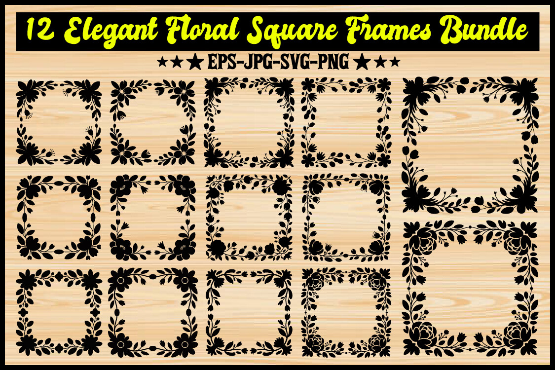 12 Elegant Floral Square Frames Bundle