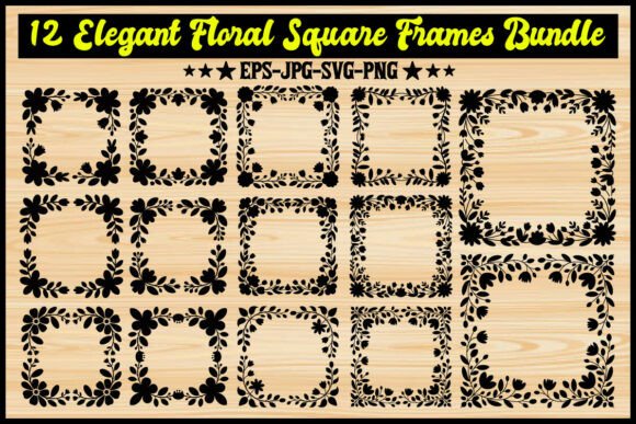 12 Elegant Floral Square Frames Bundle