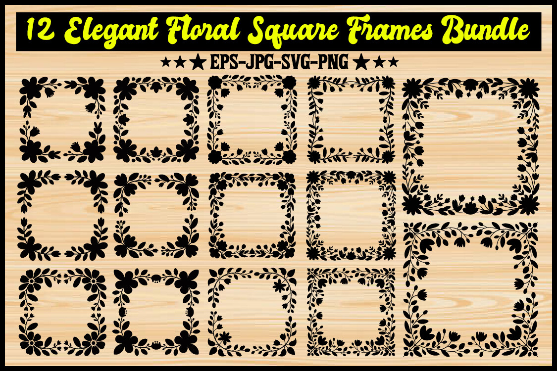 12 Elegant Floral Square Frames Bundle