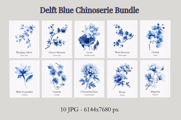 Delft Blue Chinoiserie Floral Set of 10